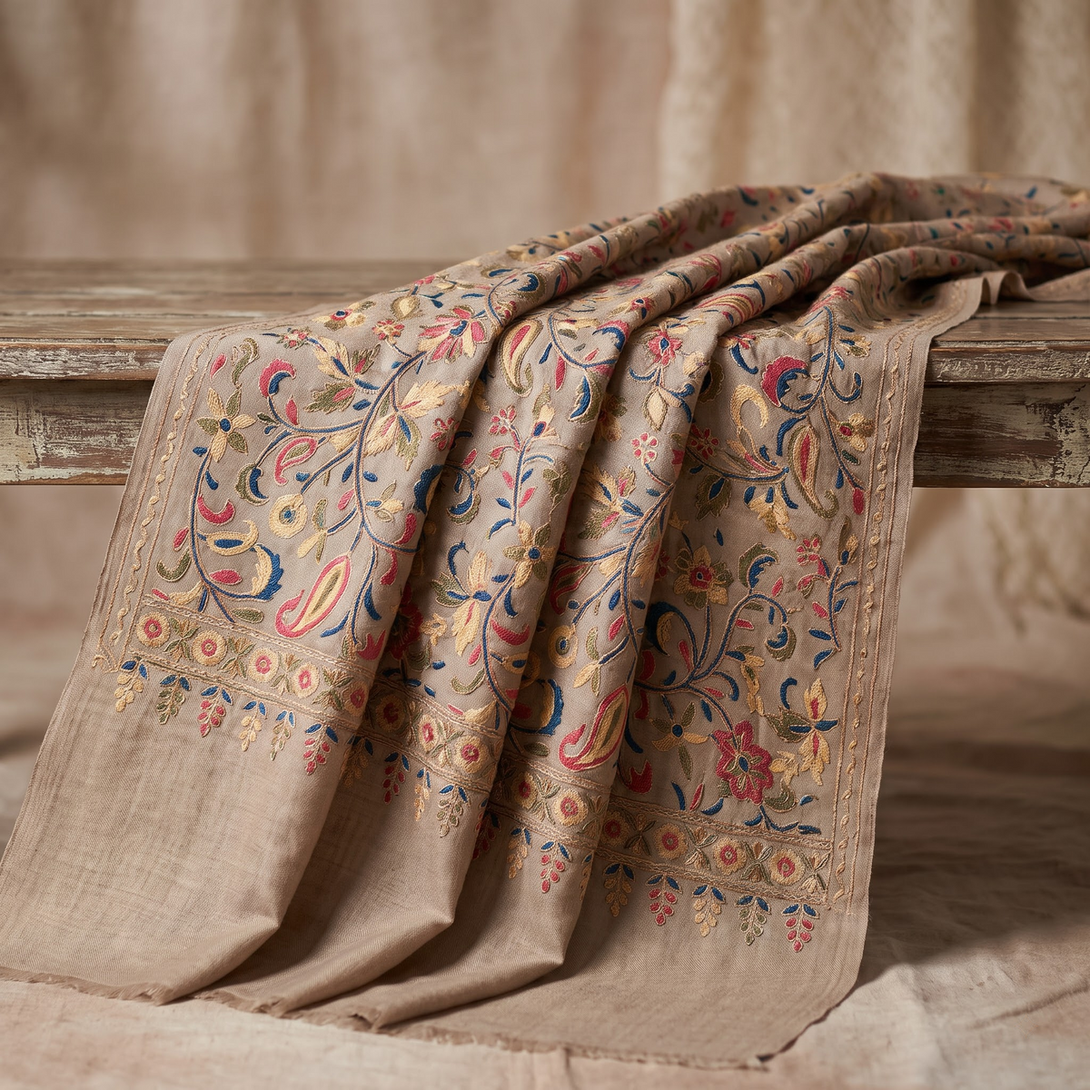 Fine Wool Flower Nalki Jaal | Premium Floral Nalki Wool Shawl | AM SHAWLS | 3711
