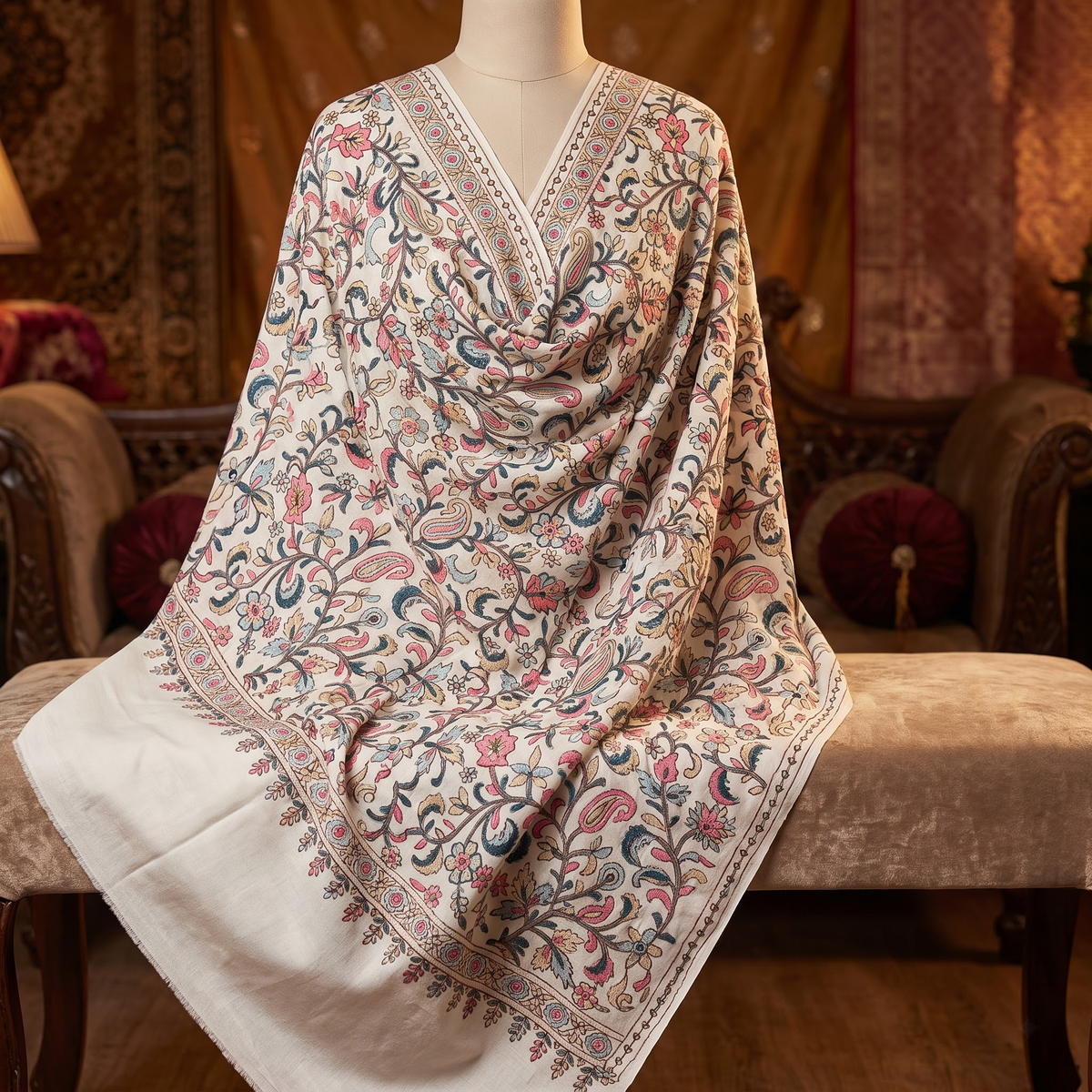 Fine Wool Flower Nalki Jaal | Premium Floral Nalki Wool Shawl | AM SHAWLS | 3711