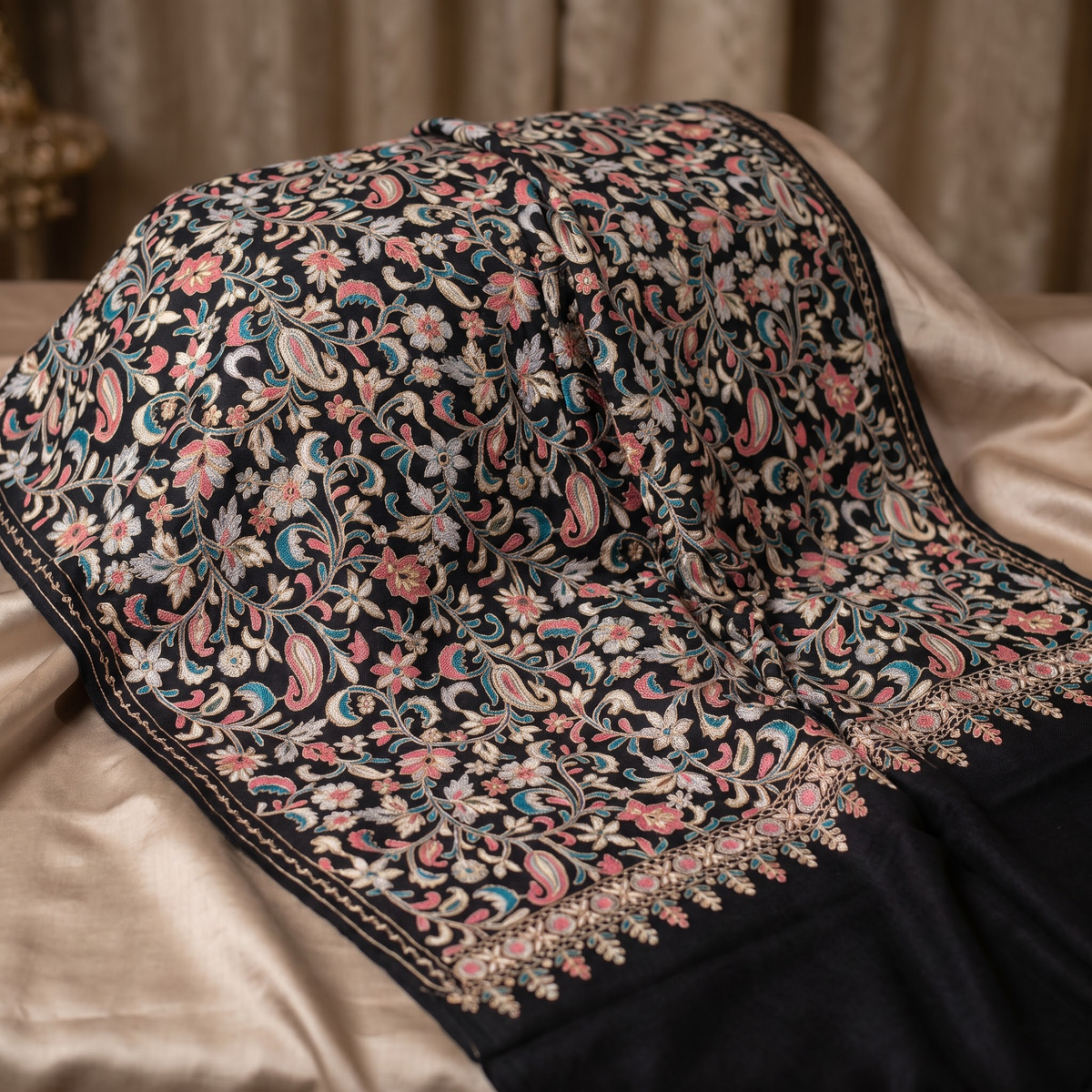 Fine Wool Flower Nalki Jaal | Premium Floral Nalki Wool Shawl | AM SHAWLS | 3711