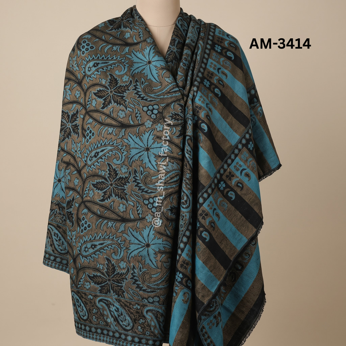 Premium Fine Wool Zari Jama Shawl | Elegant Kashmiri Traditional Design | 3414