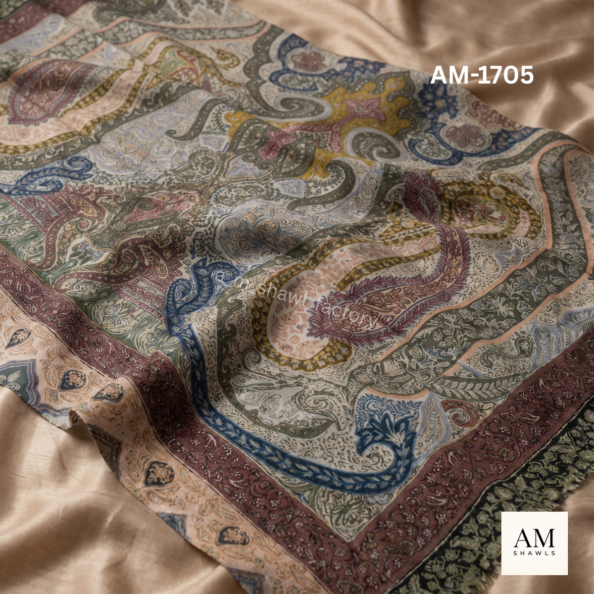 Kalamkari Shawl – Elegant Paisley Design Shawl | AM SHAWLS | 1705