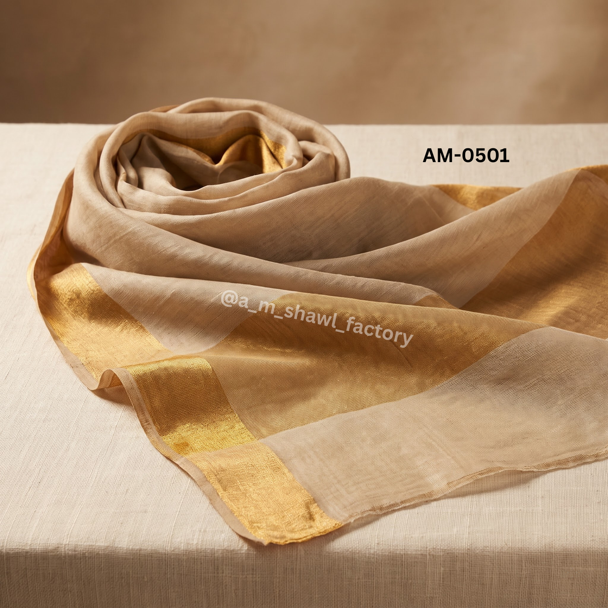Fine Wool Zari Border Stole | Premium Wool Stole with Zari Border | AM SHAWLS | 0501