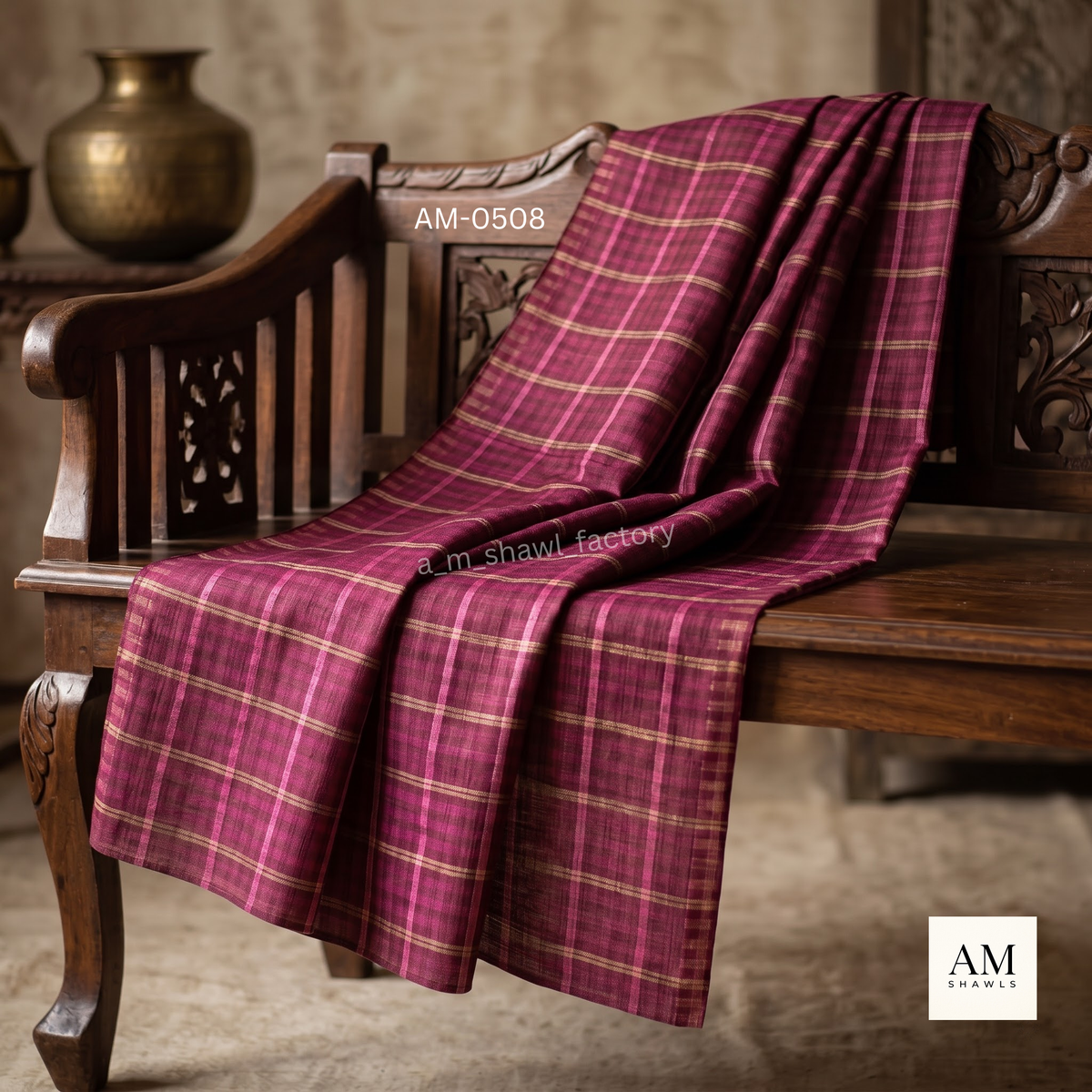 Fine Wool Check Double Shade Shawl | Premium Check Wool Shawl | AM SHAWLS | 0508