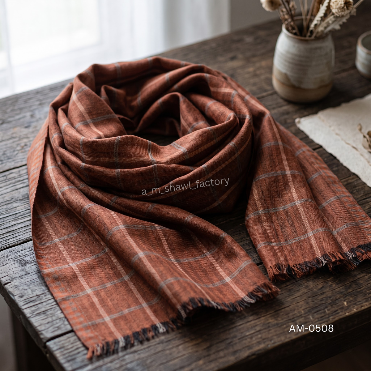 Fine Wool Check Double Shade Shawl | Premium Check Wool Shawl | AM SHAWLS | 0508