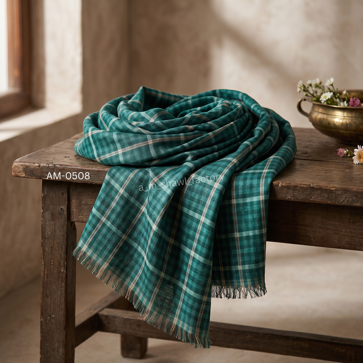 Fine Wool Check Double Shade Shawl | Premium Check Wool Shawl | AM SHAWLS | 0508