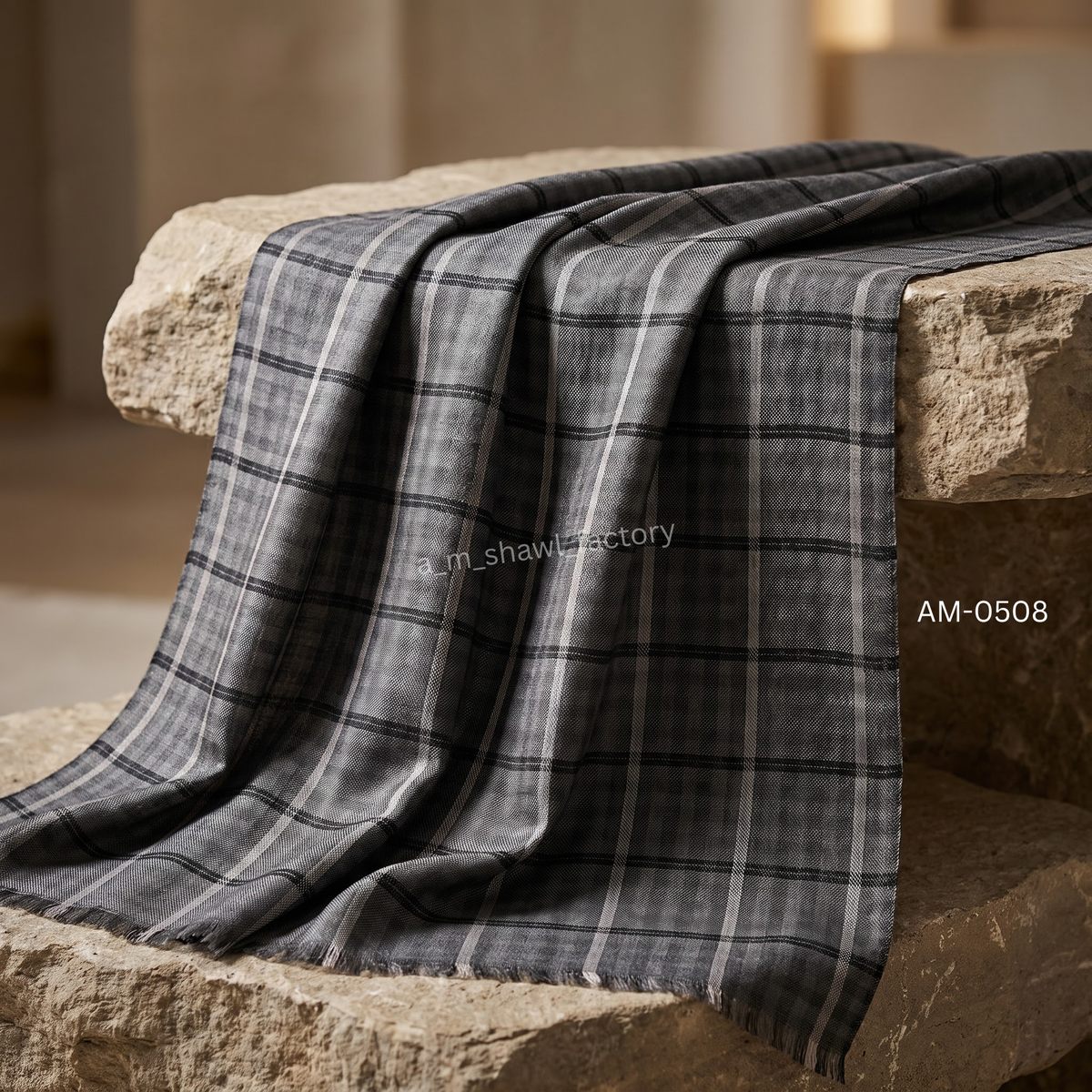 Fine Wool Check Double Shade Shawl | Premium Check Wool Shawl | AM SHAWLS | 0508